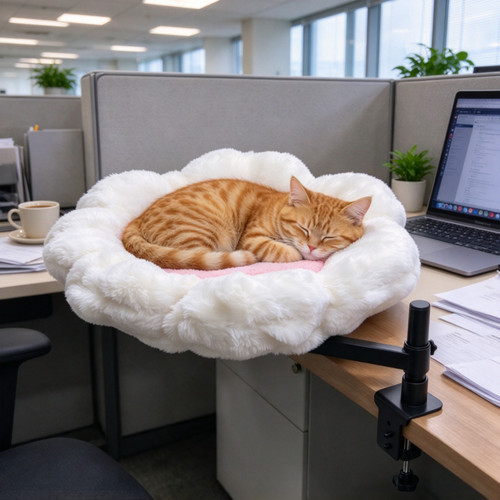 Elevated desk mount cat bed - desk,