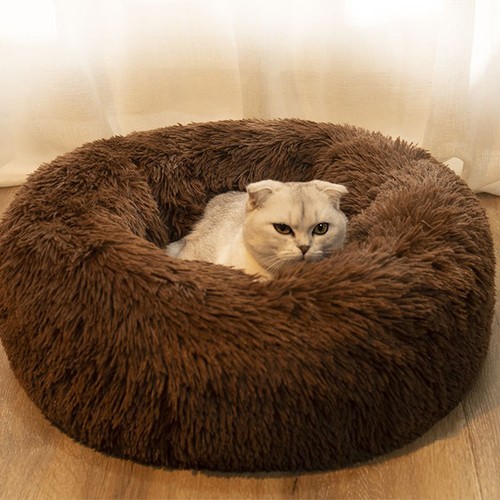 Round plush dog cat bed - round,