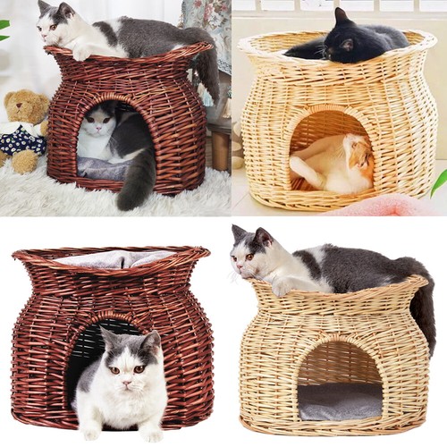 Wicker rattan elevated cat - wicker,